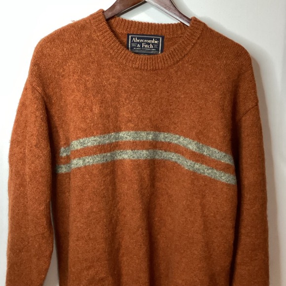 Abercrombie Fitch Mens Crewneck Sweater Orange Wool Striped XL - Picture 5 of 11